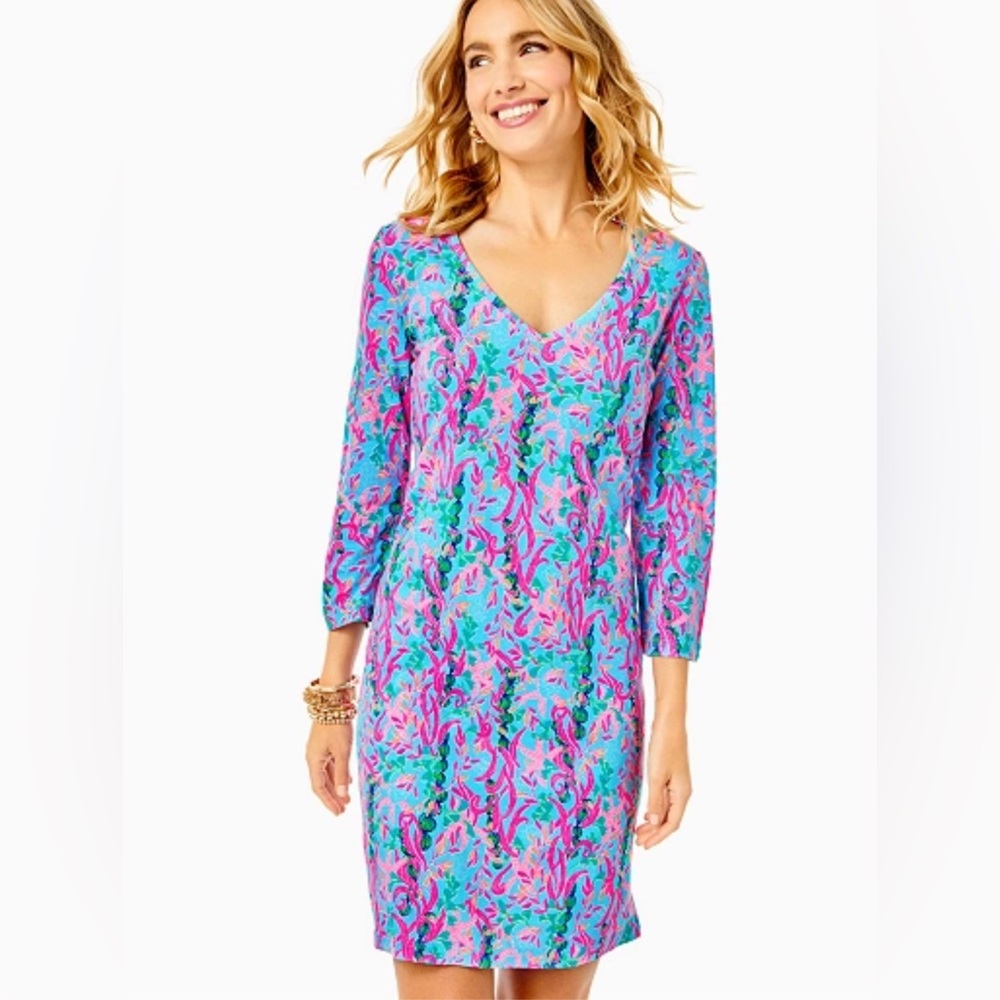 NWT XL Lilly Pulitzer Tessa 3/4 sleeve dress in Seaweed Bamba